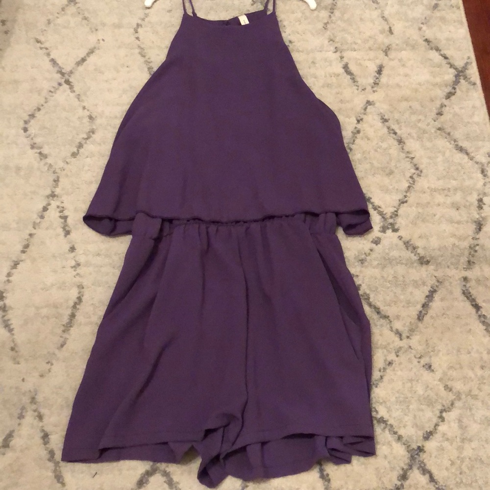 high neck purple romper
